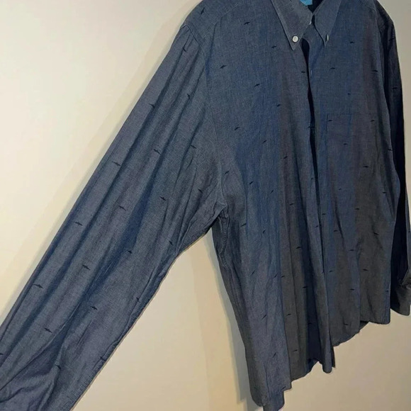 J. McLaughlin Men's Button Down Dolphin Print Gray Large Slim Fit Shirt - Picture 2 of 7